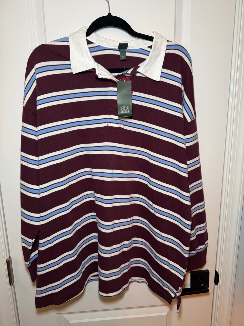 Striped Rugby Polo Shirt - Burgundy & White